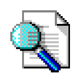 Windows 98 icon of a magnifying glass being used on a document